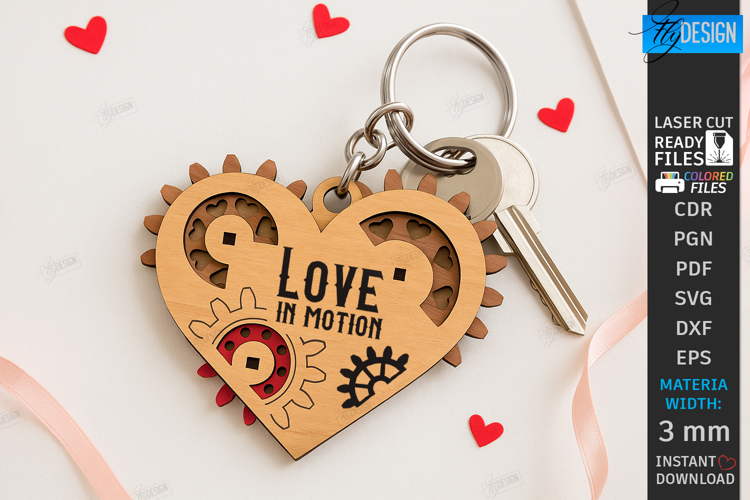 Mechanical Heart Keychain Laser Cut | Moving Gear Heart SVG