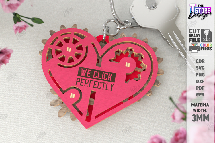 Mechanical Heart Keychain Laser Cut | Moving Gear Heart SVG