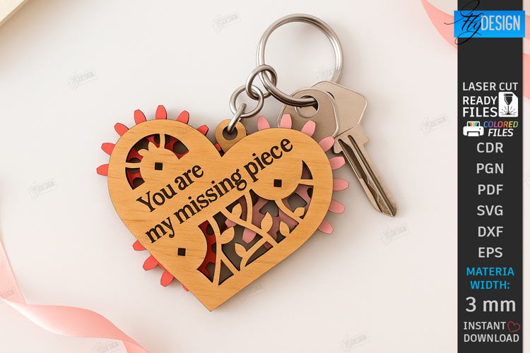 Mechanical Heart Keychain Laser Cut | Moving Gear Heart SVG