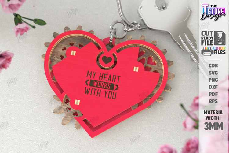 Mechanical Heart Keychain Laser Cut | Moving Gear Heart SVG