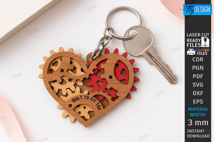 Mechanical Heart Keychain Laser Cut | Moving Gear Heart SVG