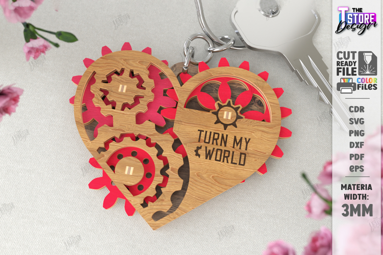Mechanical Heart Keychain Laser Cut | Moving Gear Heart SVG