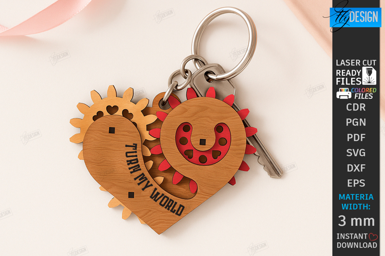 Mechanical Heart Keychain Laser Cut | Moving Gear Heart SVG