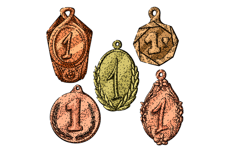 medal set sketch hand drawn