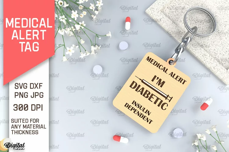 Diabetes Alert Tag SVG. Medical Alert Tag Laser Cut