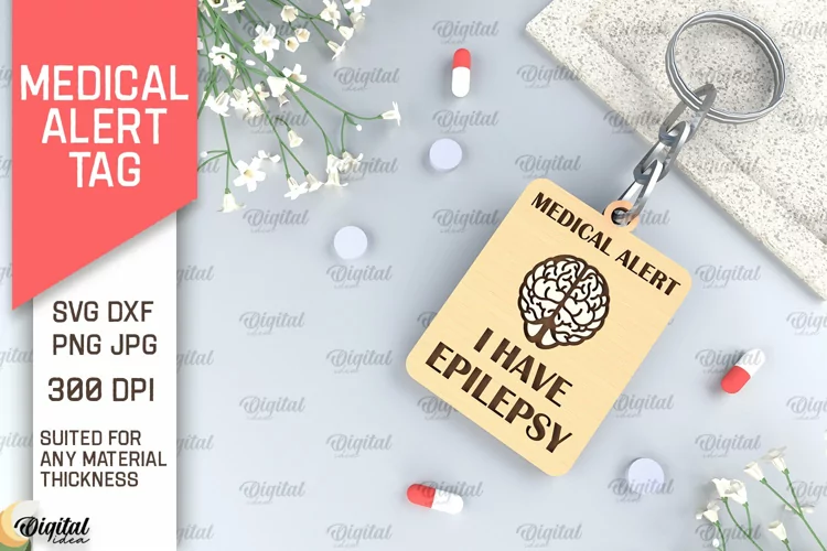 Epilepsy Alert Tag SVG. Medical Alert Tag Laser Cut
