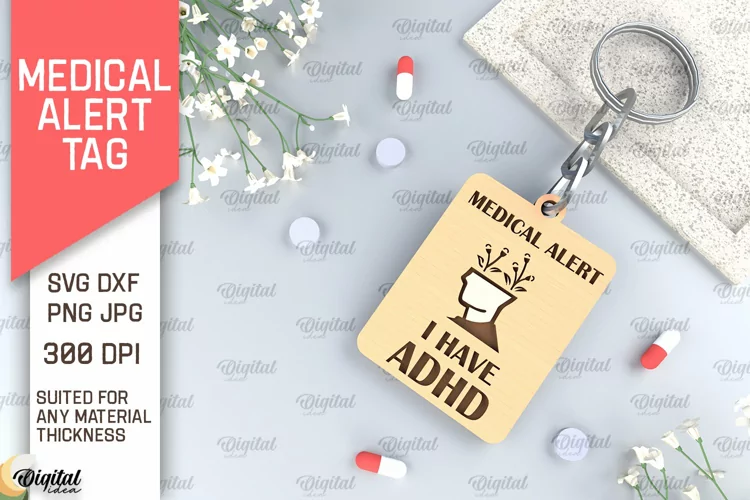 ADHD Alert Tag SVG. Medical Alert Tag Laser Cut