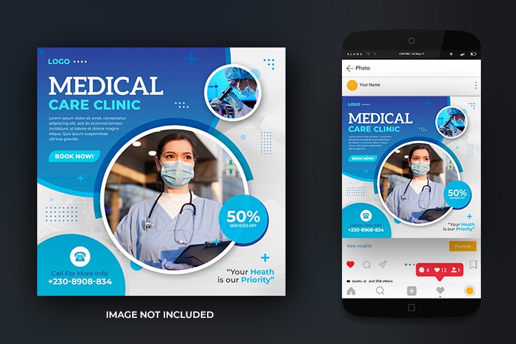 Medical Care Clinic Healthcare Social Media Design Template example image 1