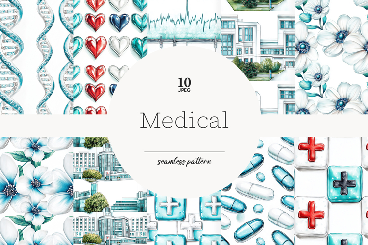 Medical Digital Paper Set | Healthcare Patterns & Hospital