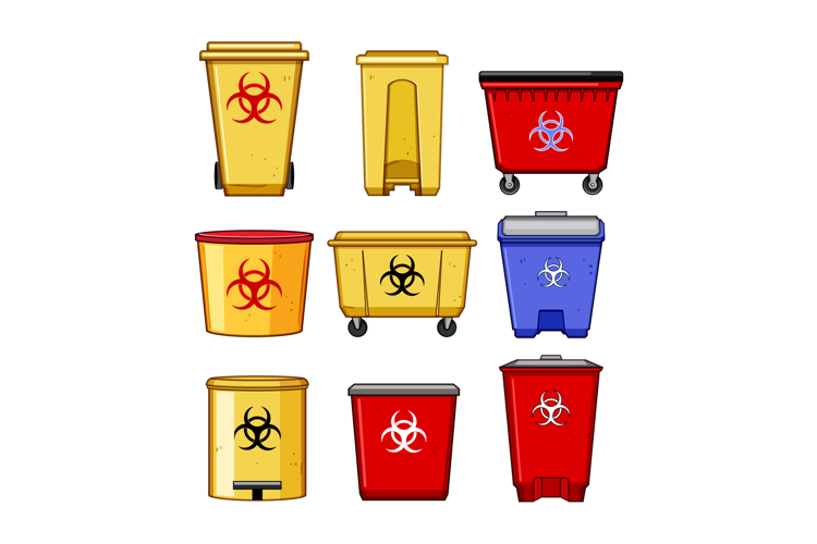 Biohazard waste bins representing medical hazardous refuse d
