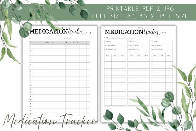 Medication Tracker Printable 2 Versions PDF & JPG | 4 Sizes