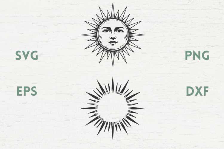 Medieval Sun with face & Sunburst SVG