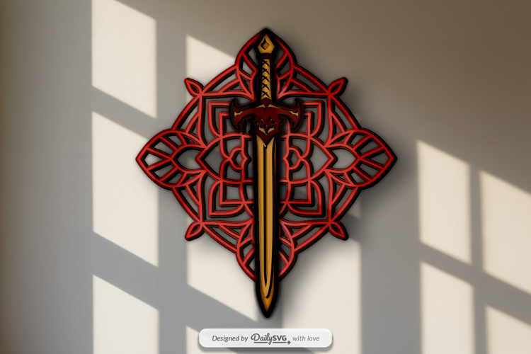 Medieval Sword Layered SVG - Laser Cut 3D Fantasy Wall Art