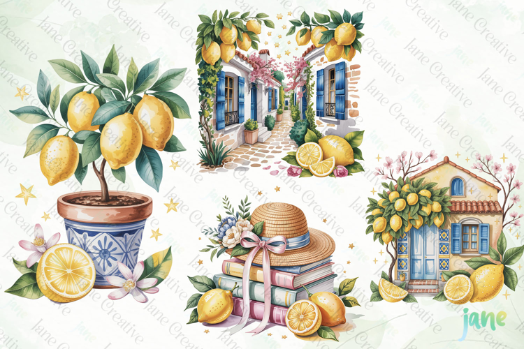 Mediterranean Cottage Lemon Clipart PNG