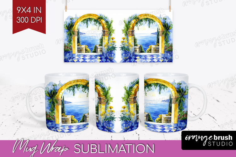 Mediterranean Mug Wrap - Summer Mug PNG Sublimation