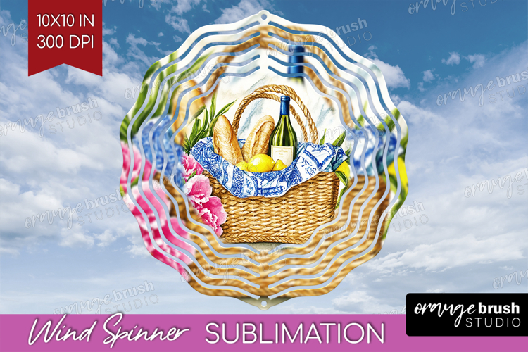 Mediterranean Wind Spinner Sublimation PNG - Summer Round example image 1