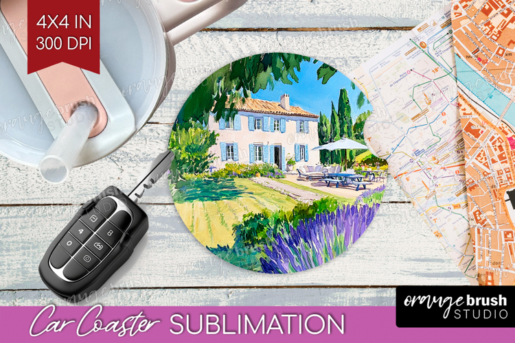 Mediterranean Car Coaster - Summer Coaster PNG Sublimation