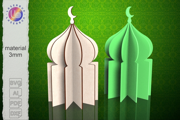 Large 3D Mosque SVG 15×28cm Eid Laser Cut of a five-piece