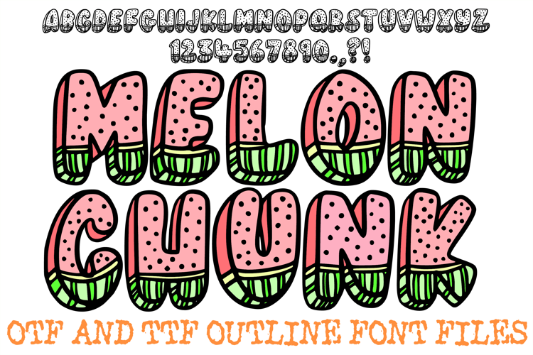 Melon Chunk ABC Font Typeface Fruit Watermelon Alphabet OTF