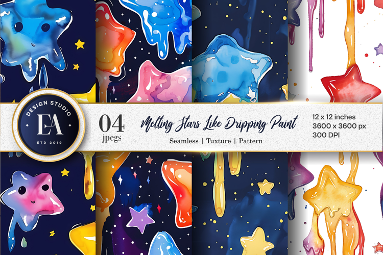 Melting Stars Like Dripping Paint Handmade Watercolor DP