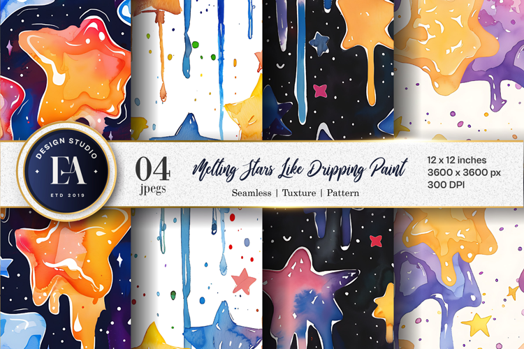 Melting Stars Like Dripping Paint Handmade Watercolor DP