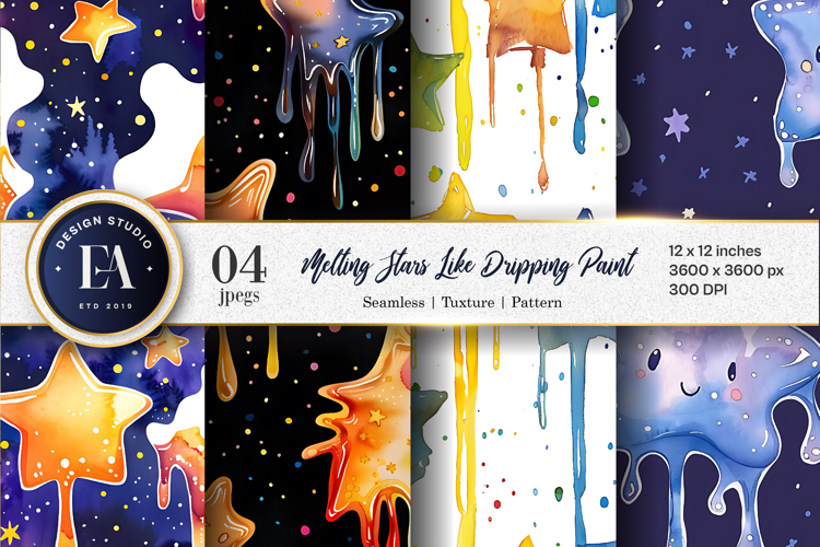 Melting Stars Like Dripping Paint Handmade Watercolor DP