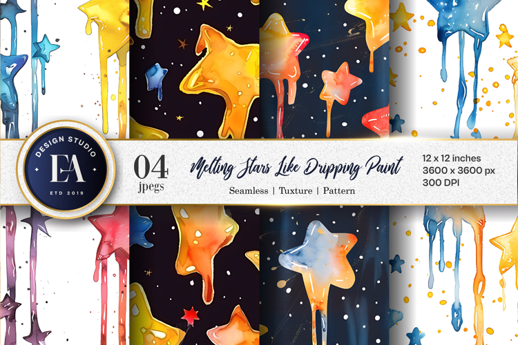 Melting Stars Like Dripping Paint Handmade Watercolor DP