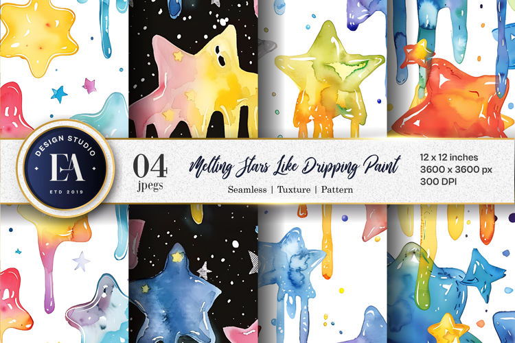 Melting Stars Like Dripping Paint Handmade Watercolor DP