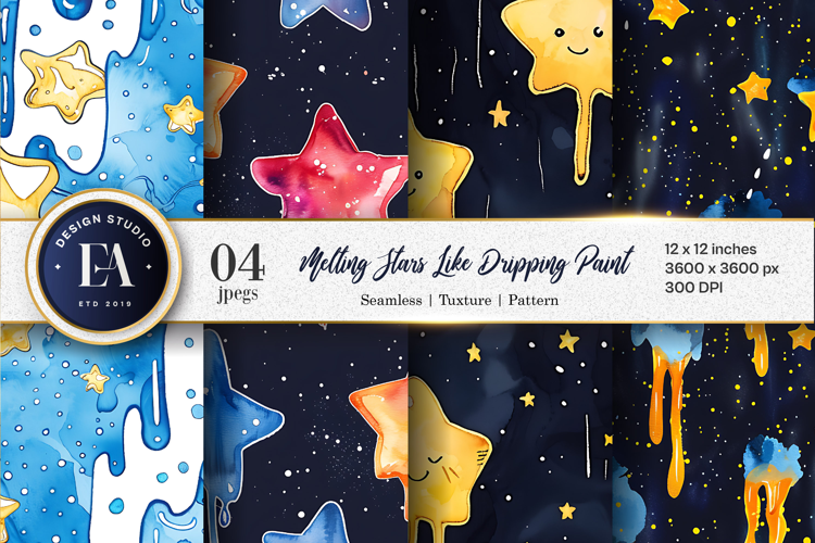 Melting Stars Like Dripping Paint Handmade Watercolor DP