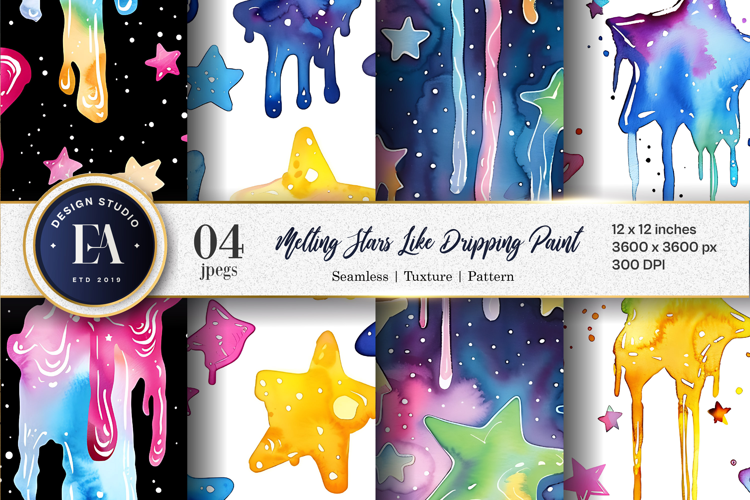 Melting Stars Like Dripping Paint Handmade Watercolor DP