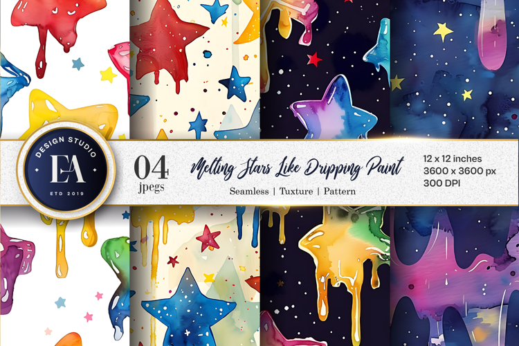 Melting Stars Like Dripping Paint Handmade Watercolor DP