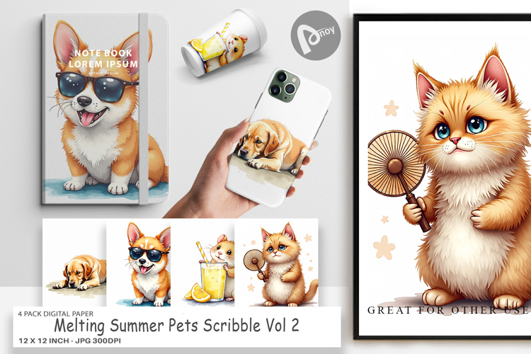 Melting Summer Pets Digital Paper