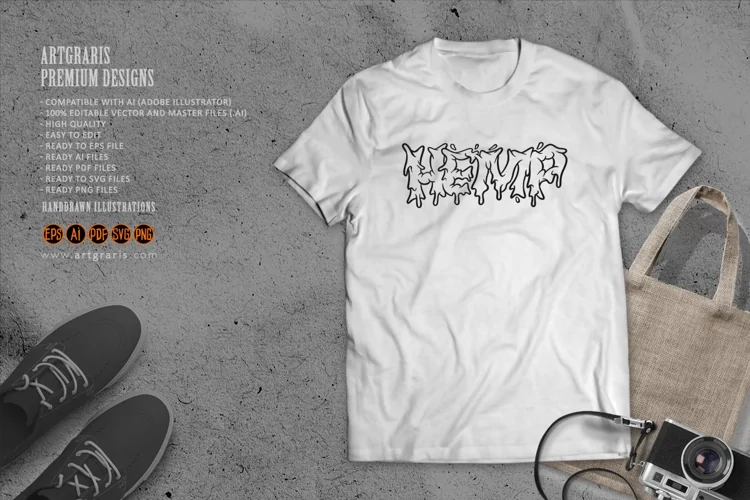 Melting word cannabis hemp lettering typeface illustrations