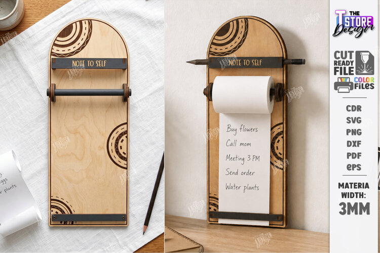 Roll Note Holder Laser Cut | Memo Grocery List Holder | CNC example image 1
