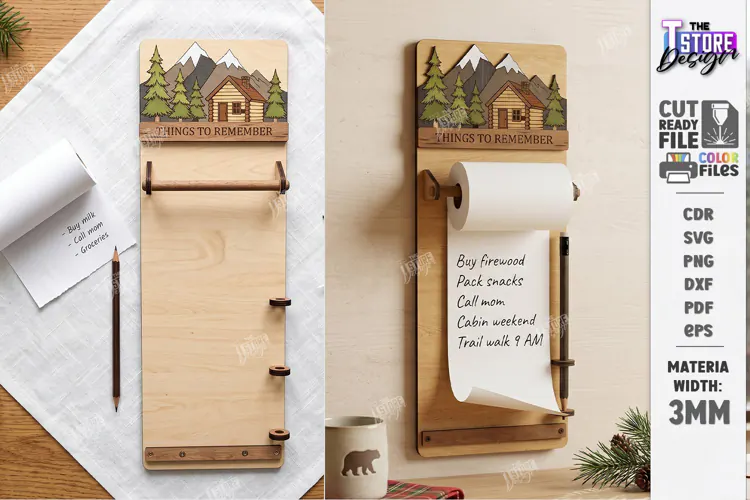 Roll Note Holder Laser Cut | Memo Grocery List Holder | CNC
