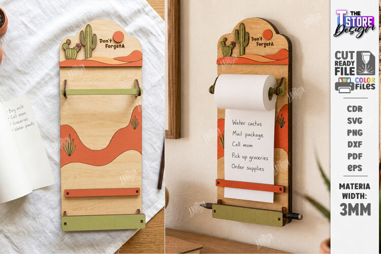 Roll Note Holder Laser Cut | Memo Grocery List Holder | CNC example image 1