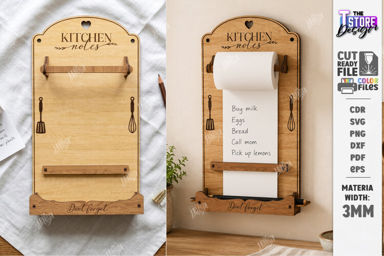 Roll Note Holder Laser Cut | Memo Grocery List Holder | CNC example image 1