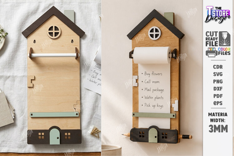 Roll Note Holder Laser Cut | Memo Grocery List Holder | CNC example image 1