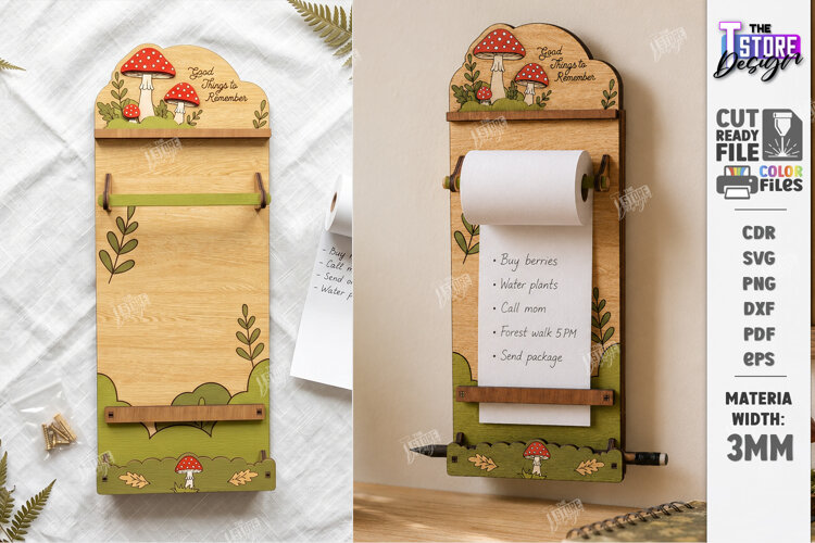 Roll Note Holder Laser Cut | Memo Grocery List Holder | CNC example image 1