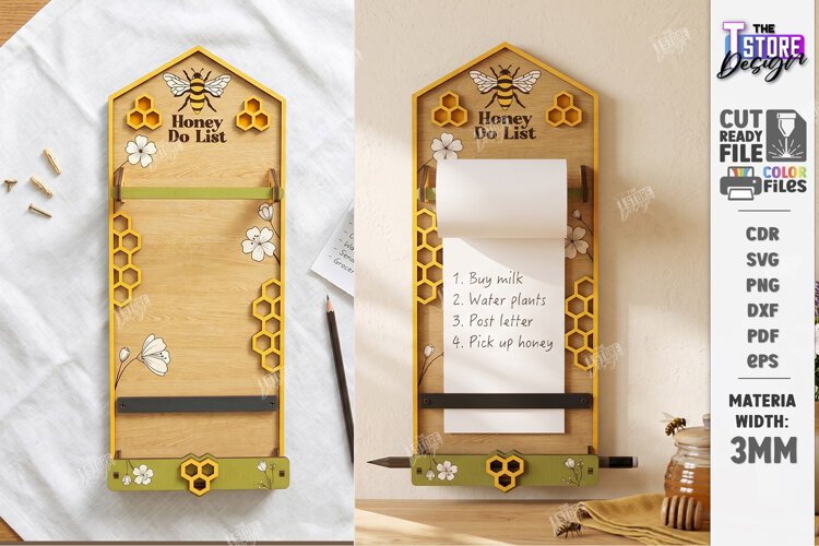 Roll Note Holder Laser Cut | Memo Grocery List Holder | CNC example image 1