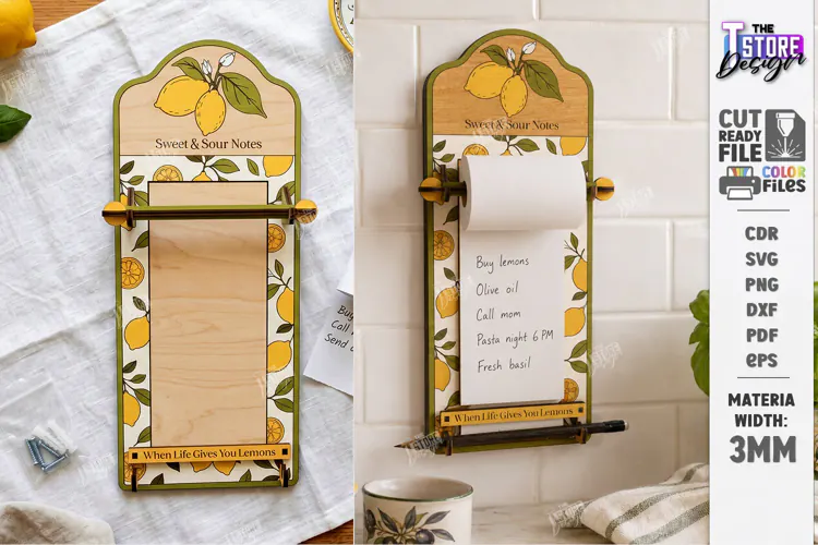 Roll Note Holder Laser Cut | Memo Grocery List Holder | CNC