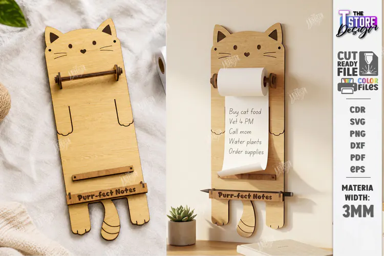 Roll Note Holder Laser Cut | Memo Grocery List Holder | CNC