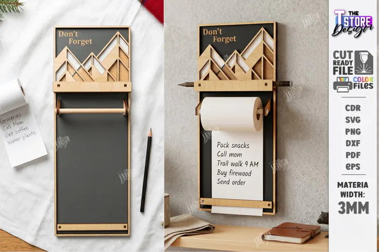 Roll Note Holder Laser Cut | Memo Grocery List Holder | CNC