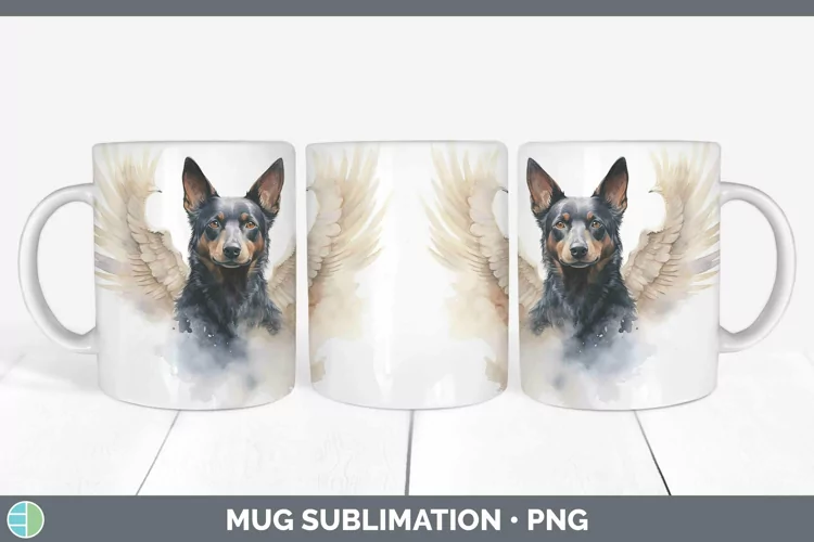 Memorial Watercolor Australian Kelpie Mug Wrap Sublimation C