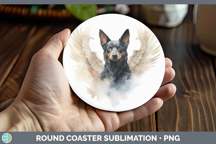 Memorial Watercolor Australian Kelpie Round Coaster Sublimat