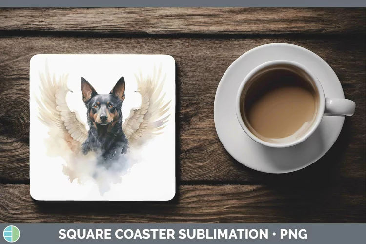 Memorial Watercolor Australian Kelpie Square Coaster Sublima