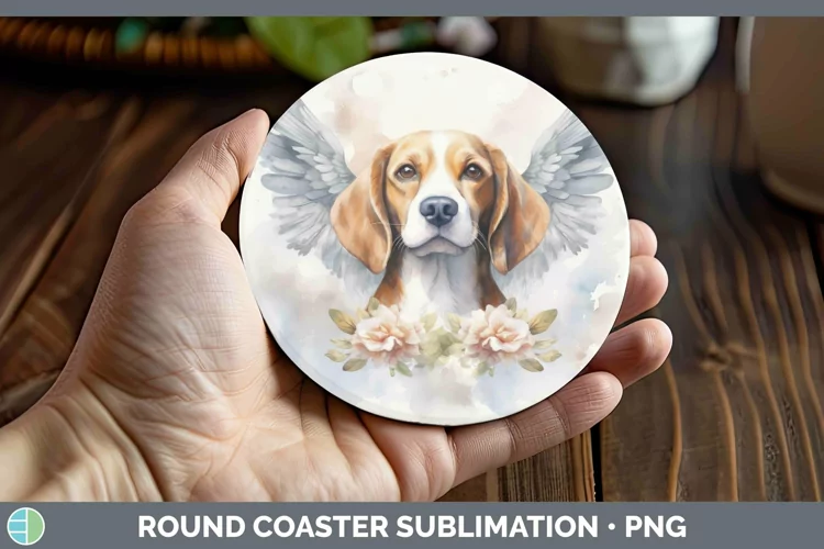 Memorial Watercolor Beagle Round Coaster Sublimation Coaster