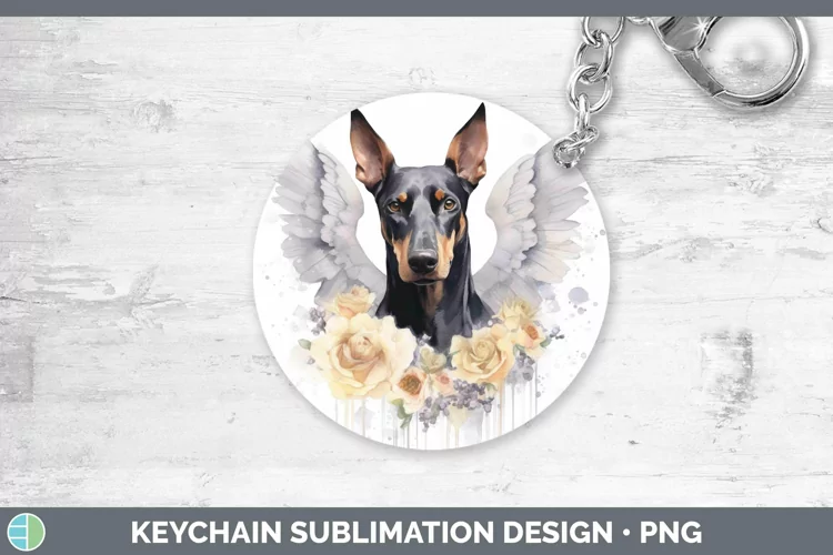 Memorial Watercolor Doberman Pinscher Keychain Sublimation K