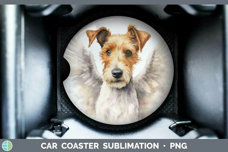 Memorial Watercolor Fox Terrier Dog Car Coaster Sublimation