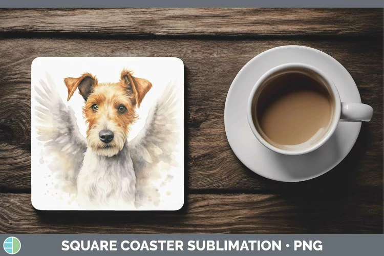 Memorial Watercolor Fox Terrier Dog Square Coaster Sublimati